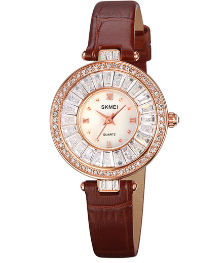 Skmei 2009 diamond wrist watch for women w leather strap