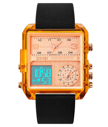 Skmei 2021 transparent case square watch w three dials